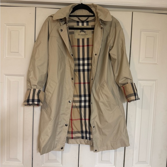 Authentic Burberry London Trench Coat Hooded Nova Check Lining Size 2R Vintage - Picture 3 of 13